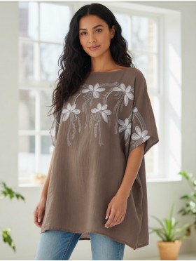 Stitched Flower Design Fashion Flowy Top